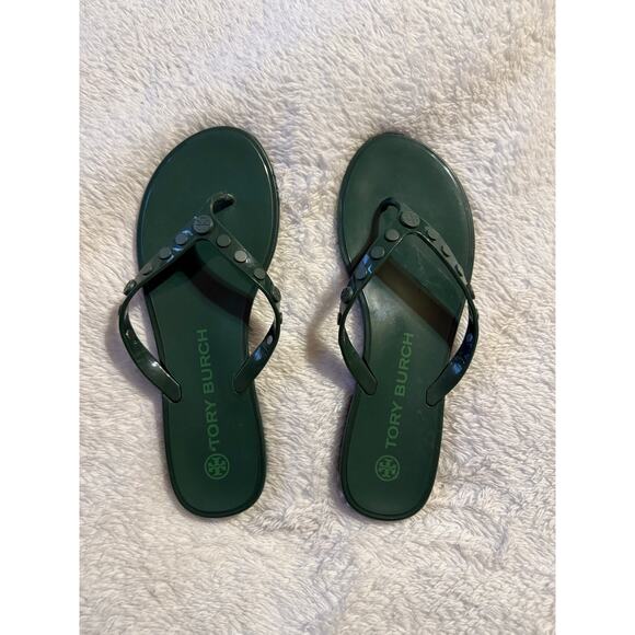 Tory Burch Studded Jelly Thong Flip Flop Sandals Green Size 7 NWOT - Picture 1 of 3
